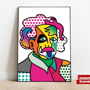 Einstein, Cartel de arte pop, Impresión digital, Decoración del hogar, Ilustración digital, Arte de pared, Ciencia, Idea de regalo para el hogar, Kunstdruck