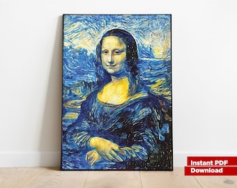 星月夜のモナリザの絵画、ゴッホ・ダ・ヴィンチの印刷可能な壁アート