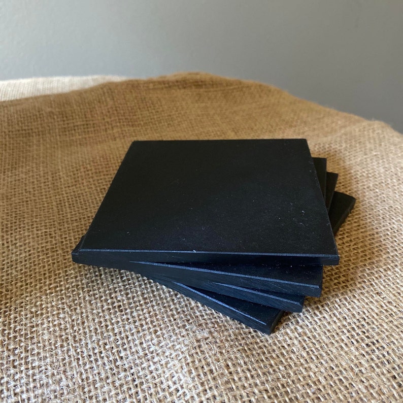 Four Black Modern Richlite Coasters 4 by 4 with 14 thickness Liteboard Coasters