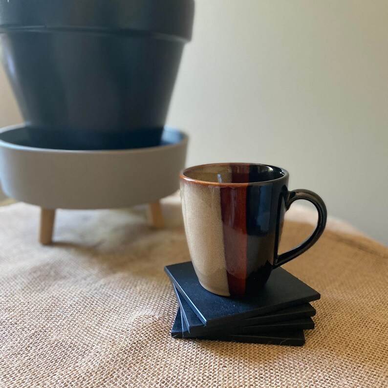 Four Black Modern Richlite Coasters 4 by 4 with 14 thickness Liteboard Coasters
