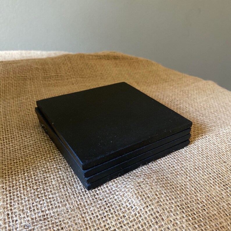 Four Black Modern Richlite Coasters 4 by 4 with 14 thickness Liteboard Coasters