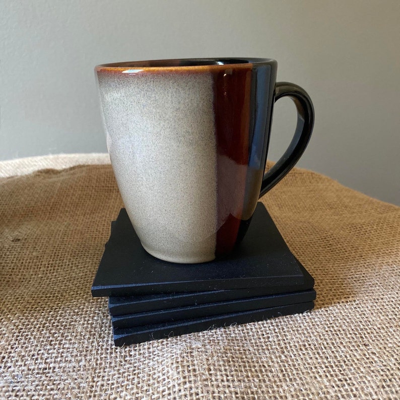 Four Black Modern Richlite Coasters 4 by 4 with 14 thickness Liteboard Coasters