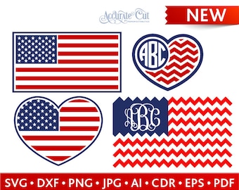 American Flag Svg 4th of July American Flag Monogram Frames Svg US Flag Cut Files Silhouette Studio Cricut Svg Dxf Jpg Png Eps Pdf Ai Cdr