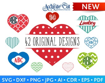 Heart Svg Heart Monogram Frames Svg Heart Frames Svg Hearts Svg Cut Files Silhouette Studio Cricut Svg Dxf Jpg Png Eps Pdf Ai Cdr