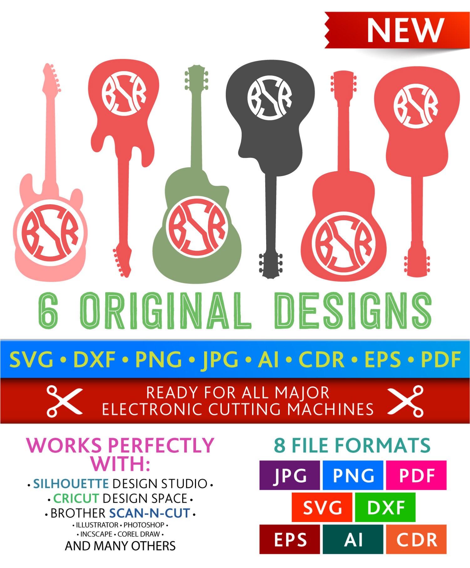 Download Guitar Svg Guitar Monogram Frames Svg Guitar Frames Cut ...