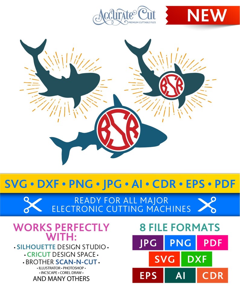 Download Shark Svg Shark Monogram Frames Svg Shark Frames Cut Files ...