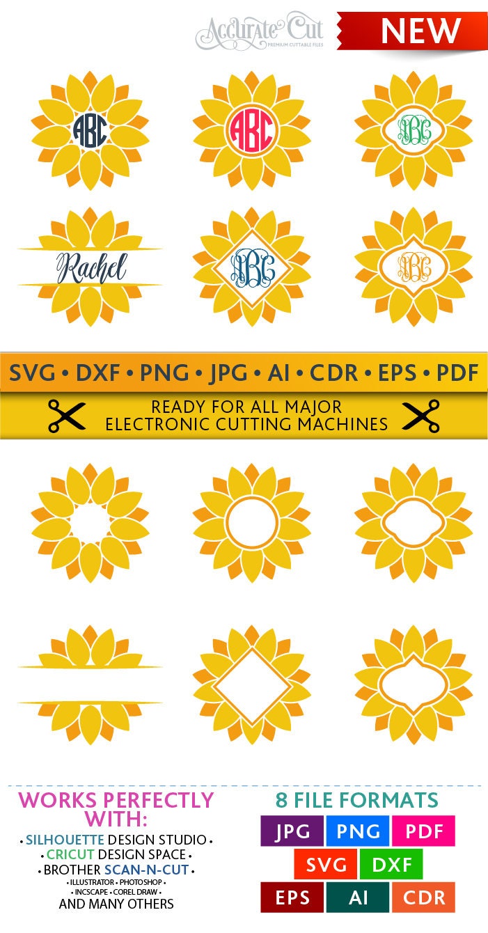 Download Sunflower Svg Sunflower Monogram Frames Svg Sunflower Cut ...