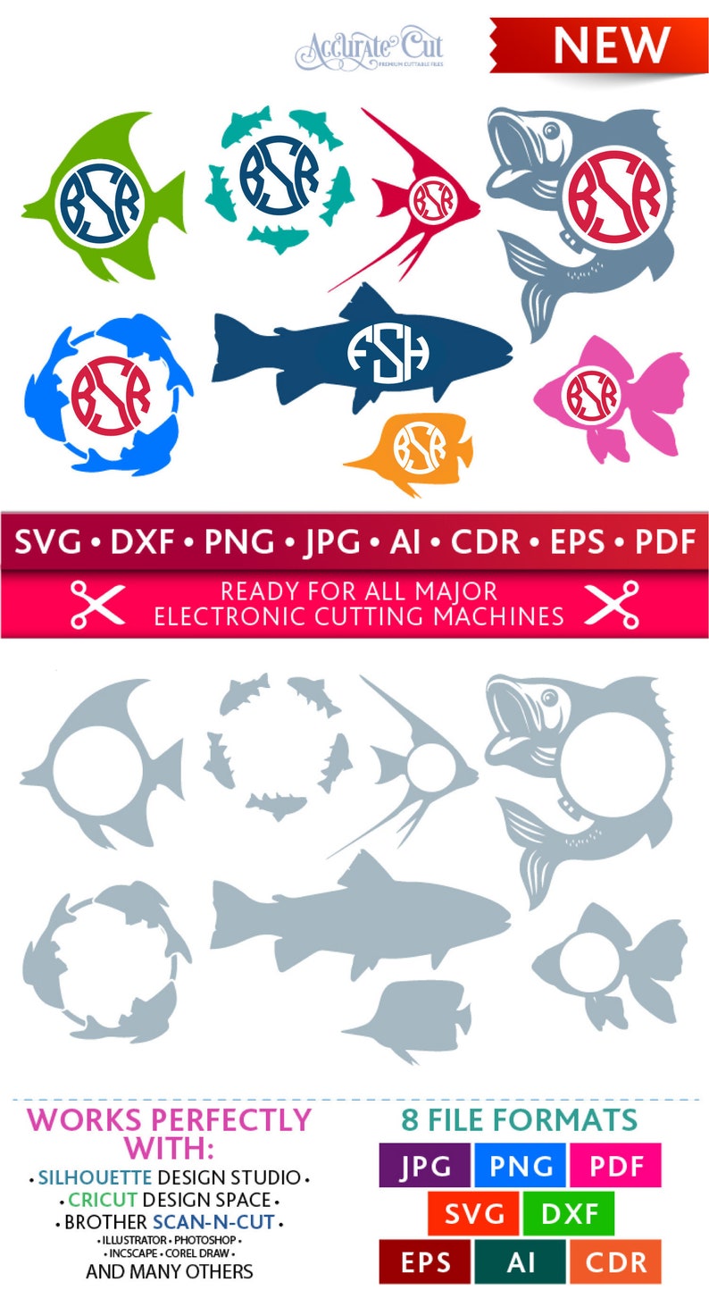 Download Fish Svg Fish Monogram Frames Svg Fish Frames Svg Fishes Svg | Etsy
