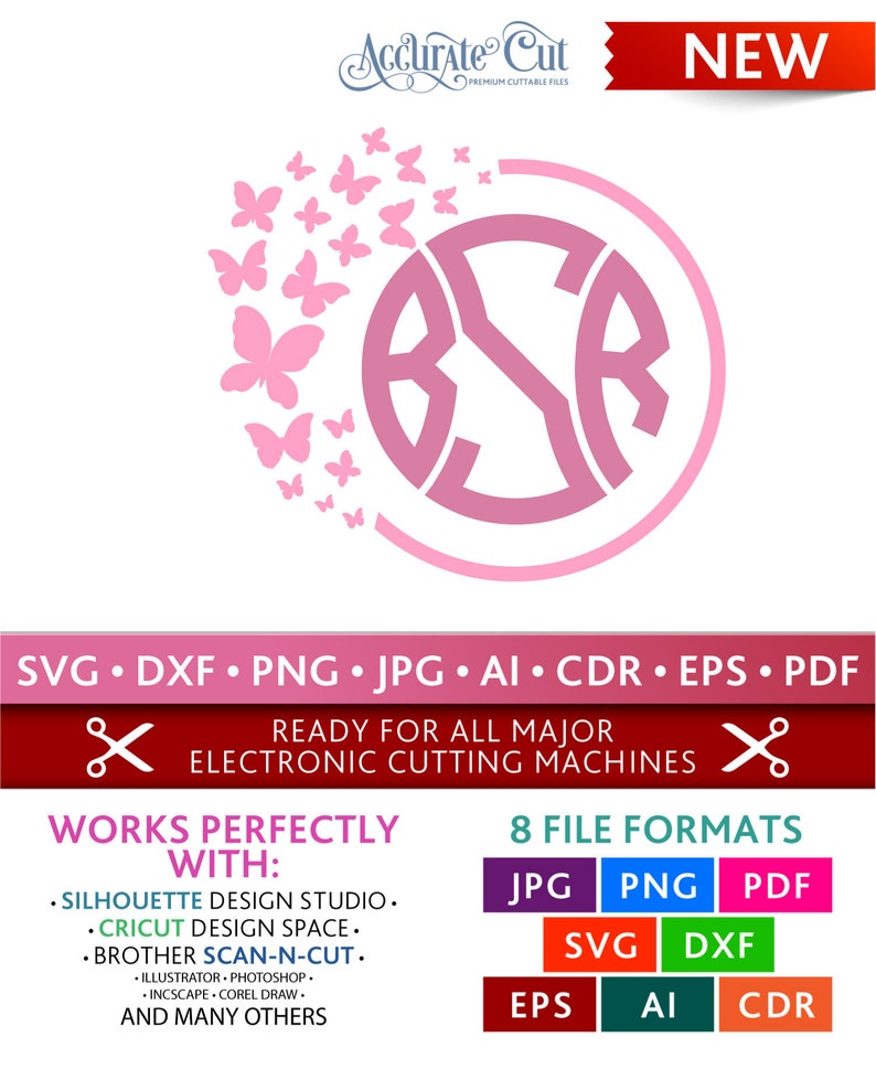 Round Butterflies Svg Round Butterflies Monogram Frames Svg Etsy