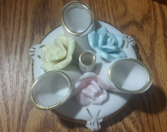 Vintage Floral Lipstick, Brush Porcelain Holder - 1950's