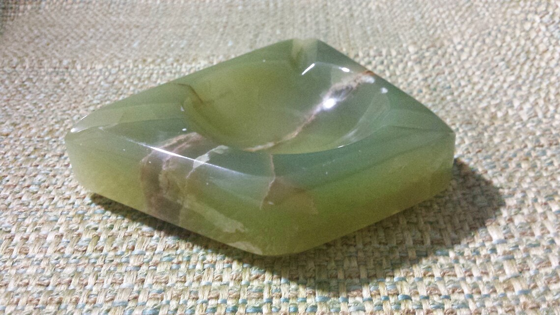 Retro Green Alabaster Stone Carved Ashtray Etsy