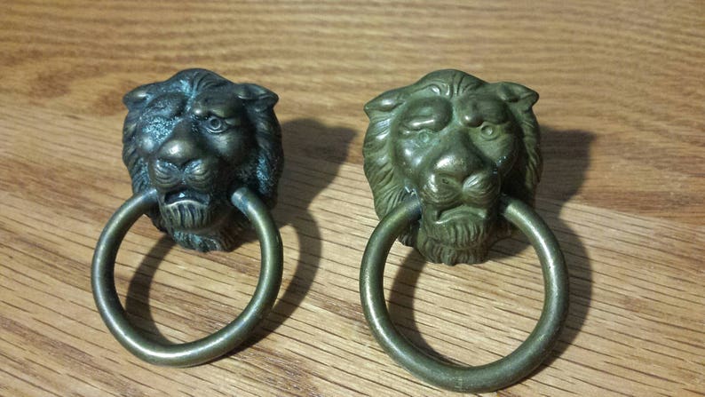 Vintage Brass Lion Head Drawer Pull Knobs Handles Dresser Etsy