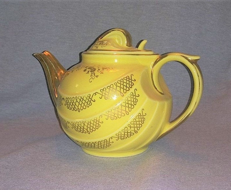 Vintage Hall Teapot Parade 0799 CL Yellow Gold Vines Accents Etsy