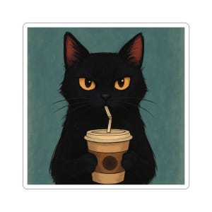 Charming Cat Coffee Kiss-Cut Stickers | Cute Cat Decor, Laptop Sticker, Gifts for Cat Lovers, Aesthetic Art