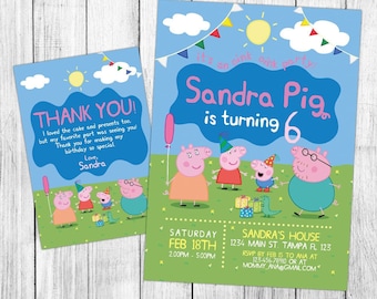 Peppa Pig Invitation, Peppa Pig Birthday Invitation, Peppa Pig Birthday Party, Peppa Pig Thank You Card, Personalized, Digital File