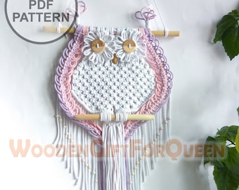 PDF Macrame Owl Pattern Digital Macrame Owl Wall hangings, Wall decor home Art, Owl  figurine nursery white lover gifts baby, Dreamcatcher