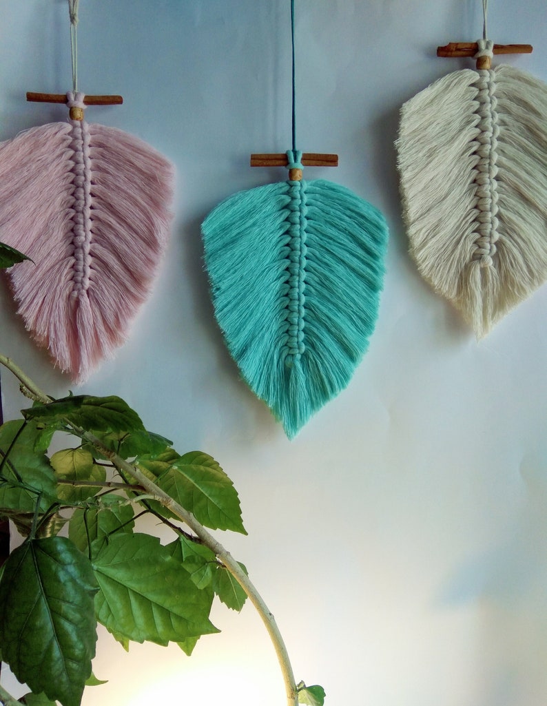 Macrame leaf wall hanging leavesmacrame feather leaf nursery Etsy