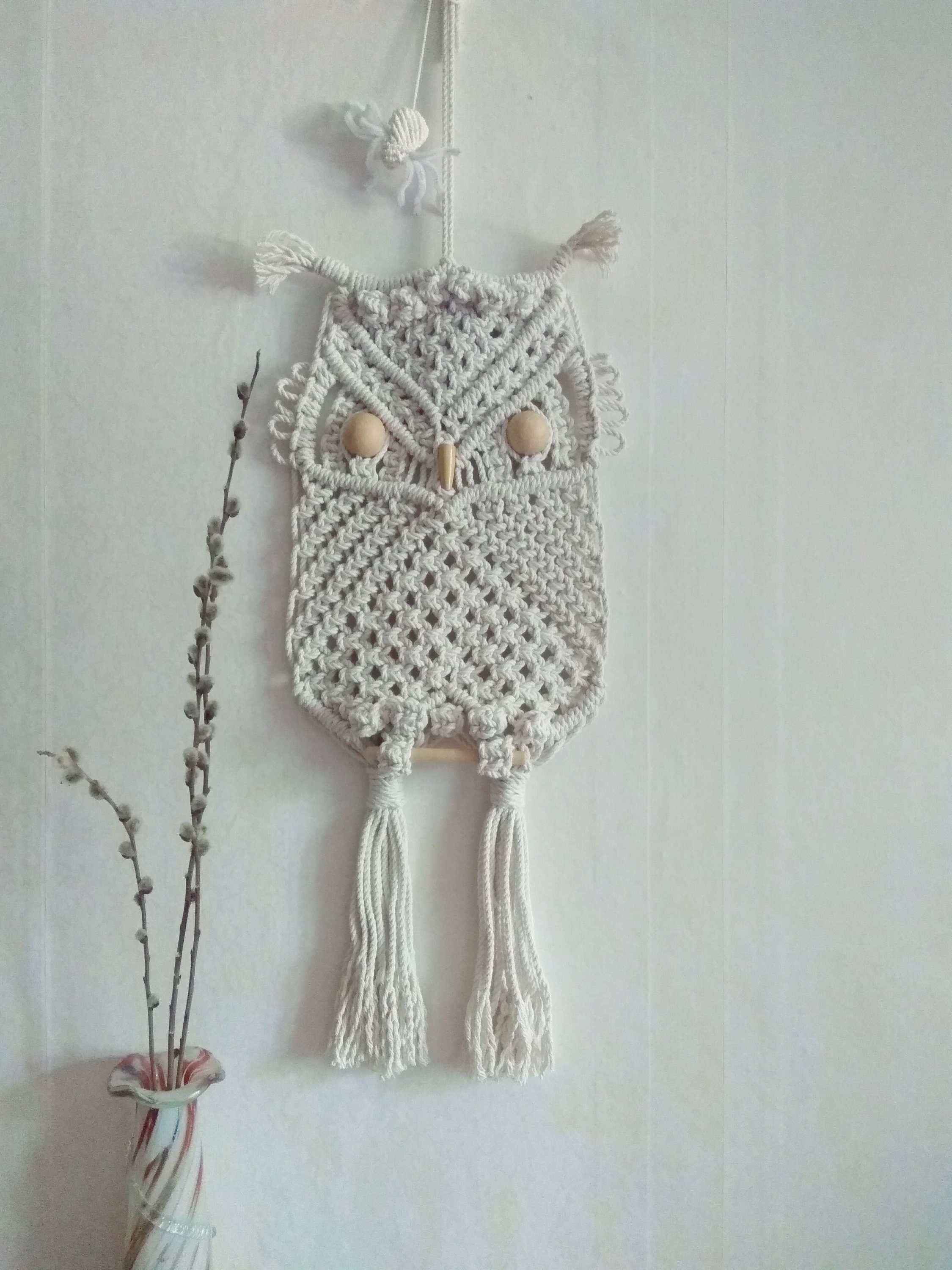 Owl Wall Hangings Decor Art Macrame Handmade Bohoowl White Etsy