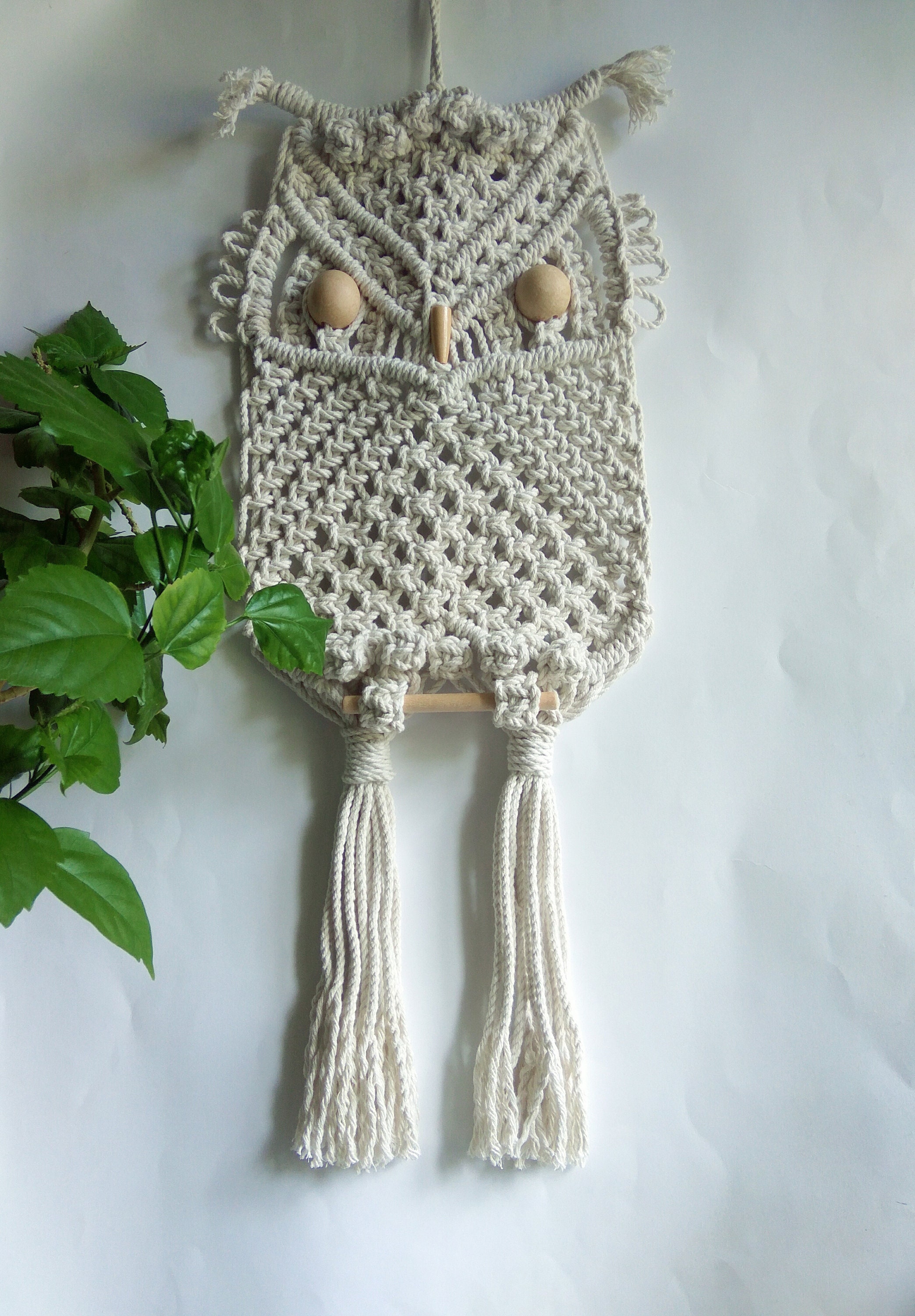 Owl Wall Hangings Decor Art Macrame Handmade Bohoowl White Etsy