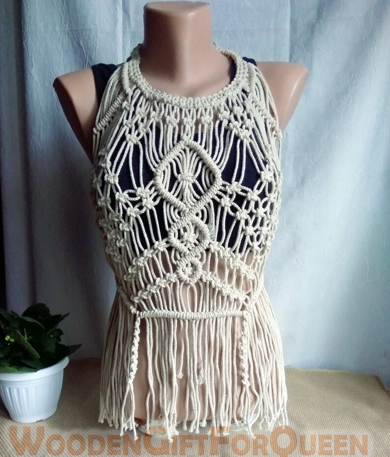 Women just do it PDF Macrame Crop Top Pattern Digital Boho Hippie White Top Halter cotton Festival beach Summer holiday Top, Bikini Cover Up image 2