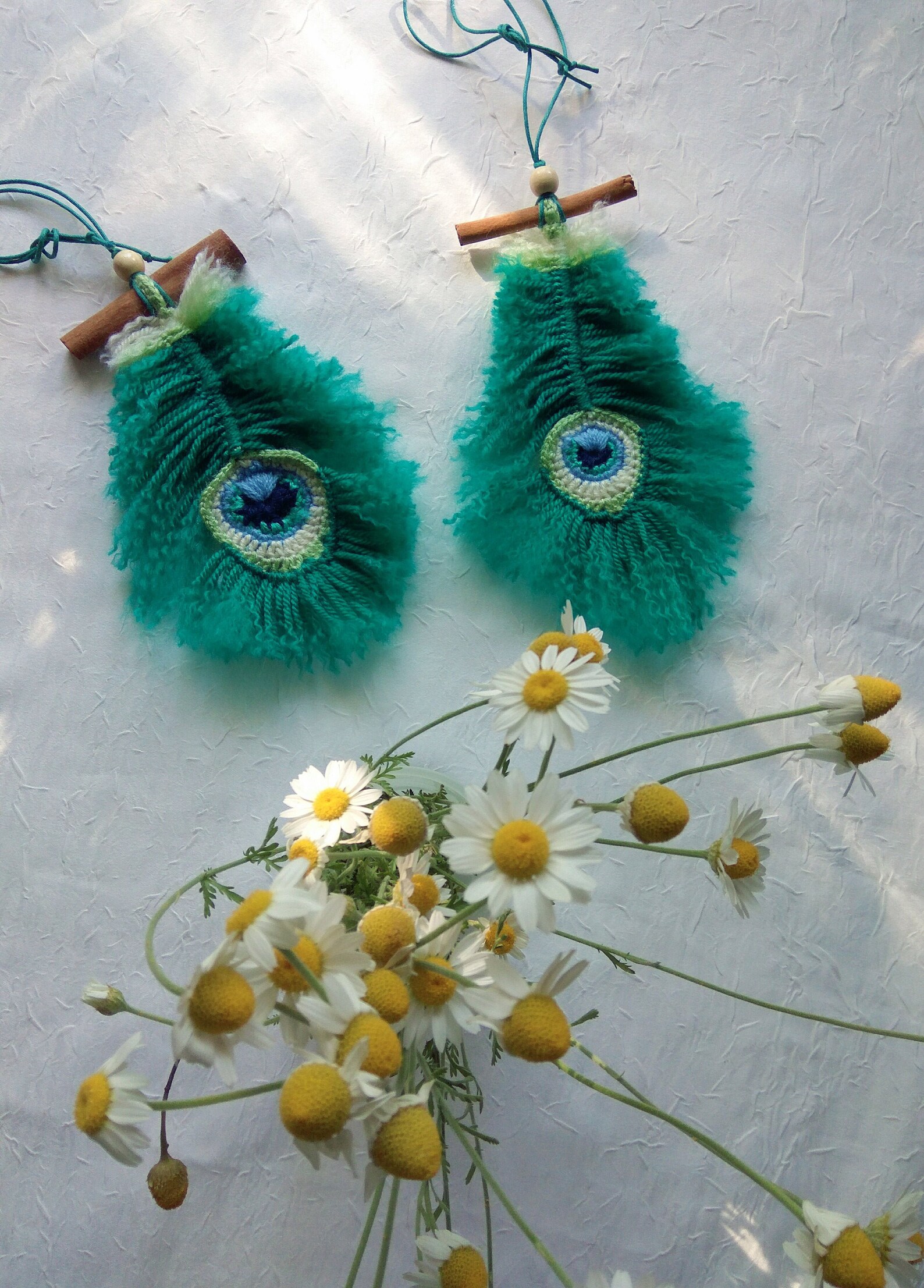 Rear view mirror Hanger peacock feather Mini Macrame wall Etsy