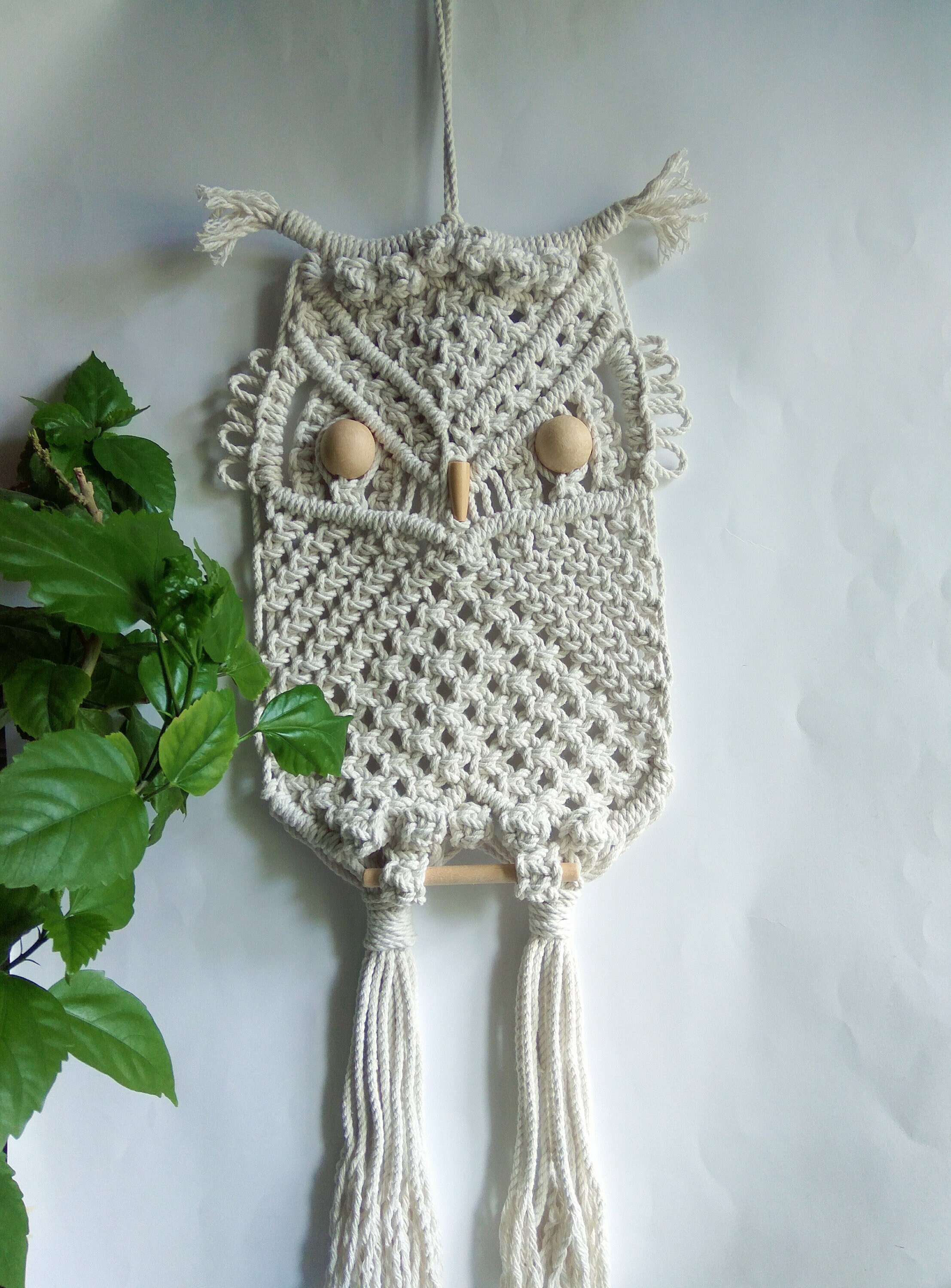 Owl Wall Hangings Decor Art Macrame Handmade Bohoowl White Etsy