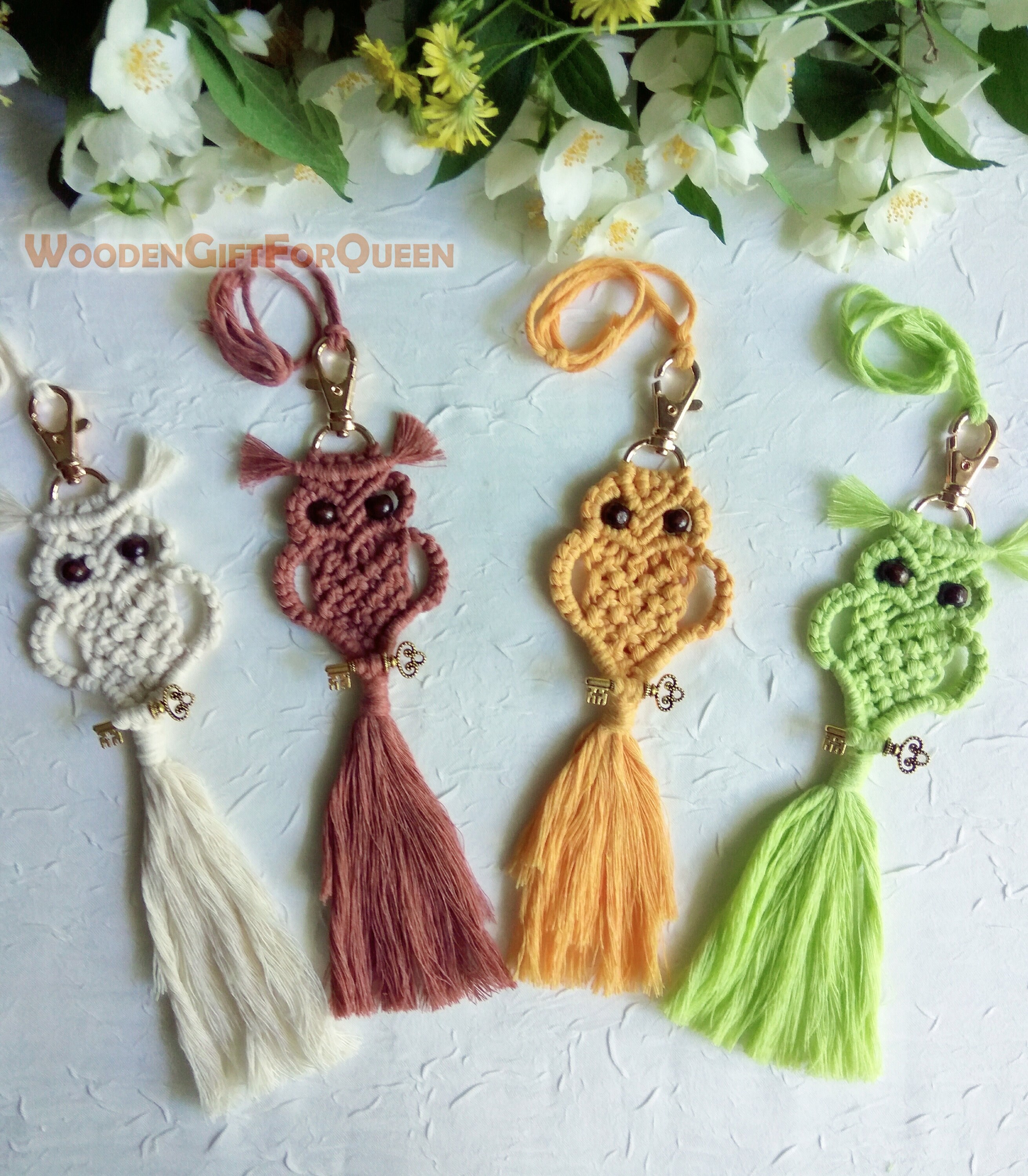 Macrame owl Keychain gold womens accessories wedding gift Etsy