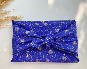 Furoshiki Geschenktücher Weihnachten Blau und Gold, Größe S 35x 35cm, M 50x50cm, L 70x70cm, XL 90x90cm Verpackung Stoff, Wrap Tuch