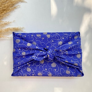 Furoshiki Geschenktücher Weihnachten Blau und Gold, Größe S 35x 35cm, M 50x50cm, L 70x70cm, XL 90x90cm Verpackung Stoff, Wrap Tuch zdjęcie 1