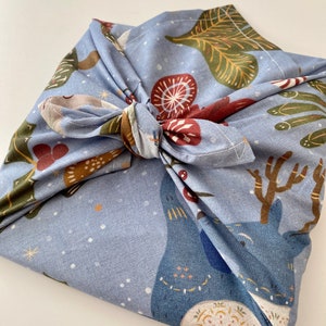 Furoshiki Geschenktücher, Muster mit Rentier, Vogel und Pflanzen, Größe S 35x 35cm, M 50x50cm, L 70x70cm, XL 90x90cm Verpackung Stoff Bild 4