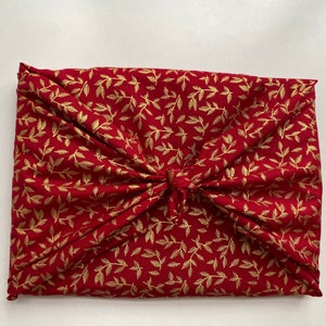 Furoshiki Geschenktücher, mit Weihnachtsmotiv, Größe S 35x 35cm, M 50x50cm, L 70x70cm, XL 90x90cm Verpackung Stoff Rot mit Blättern