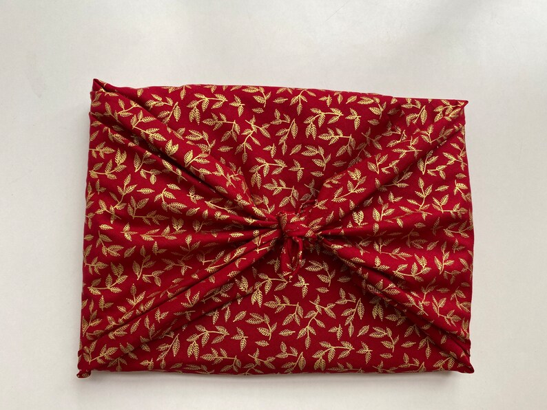 Furoshiki Geschenktücher, mit Weihnachtsmotiv, Größe S 35x 35cm, M 50x50cm, L 70x70cm, XL 90x90cm Verpackung Stoff Rot mit Blättern