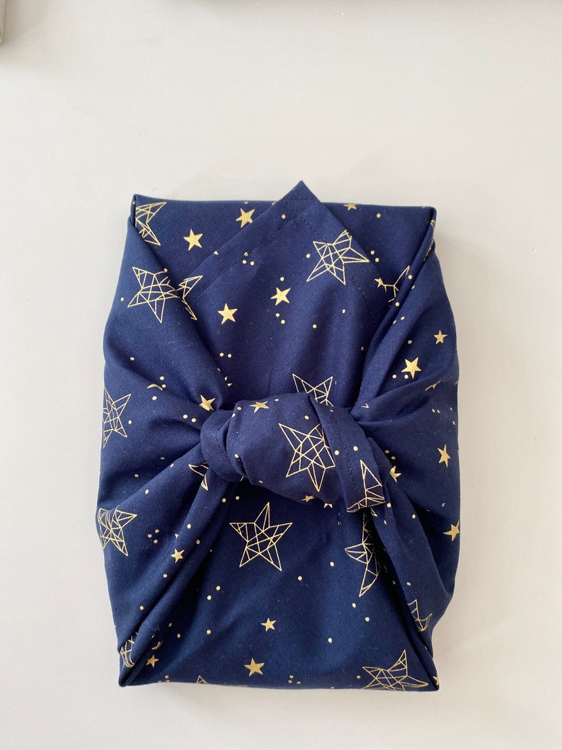 Furoshiki Geschenktücher, Blau, Grün oder Weiß mit Sternen Größe S 35x 35cm, M 50x50cm, L 70x70cm, XL 90x90cm,Verpackung Stoff, Wrap Tuch image 8