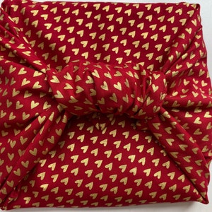 Furoshiki Geschenktücher, mit Weihnachtsmotiv, Größe S 35x 35cm, M 50x50cm, L 70x70cm, XL 90x90cm Verpackung Stoff Rot mit Herzen