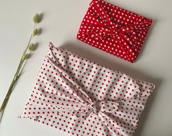 Furoshiki Geschenktücher Rot oder Weiß mit Herzen, Ostern Größe S 35x 35cm, M 50x50cm, L 70x70cm, XL 90x90cmVerpackung Stoff, Wrap Tuch