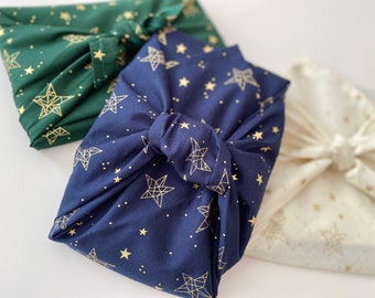 Furoshiki Geschenktücher, Blau, Grün oder Weiß mit Sternen Größe S 35x 35cm, M 50x50cm, L 70x70cm, XL 90x90cm,Verpackung Stoff, Wrap Tuch