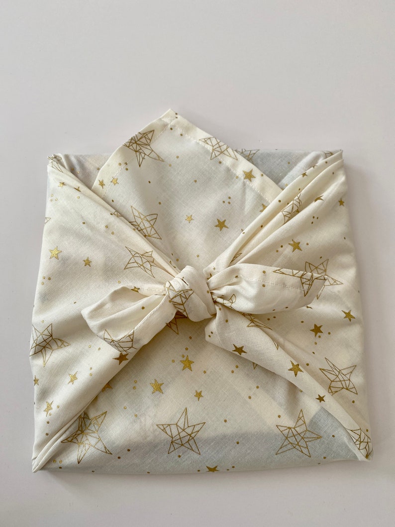 Furoshiki Geschenktücher, Blau, Grün oder Weiß mit Sternen Größe S 35x 35cm, M 50x50cm, L 70x70cm, XL 90x90cm,Verpackung Stoff, Wrap Tuch image 6