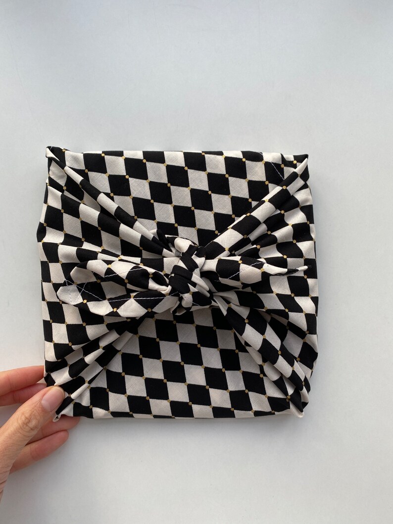 Furoshiki Geschenktücher Weihnachten Schwarz Weiß Gold, Größe S 35x 35cm, M 50x50cm, L 70x70cm Verpackung Stoff, Wrap Tuch Bild 8