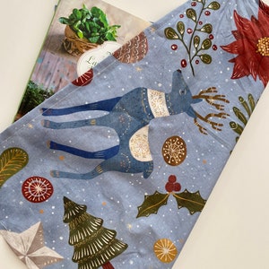 Furoshiki Geschenktücher, Muster mit Rentier, Vogel und Pflanzen, Größe S 35x 35cm, M 50x50cm, L 70x70cm, XL 90x90cm Verpackung Stoff Bild 5