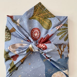 Furoshiki Geschenktücher, Muster mit Rentier, Vogel und Pflanzen, Größe S 35x 35cm, M 50x50cm, L 70x70cm, XL 90x90cm Verpackung Stoff Bild 1