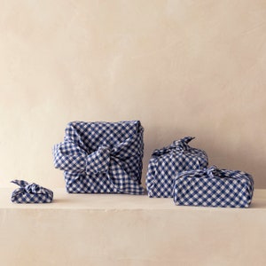 Furoshiki, wrapping cloths, blue checkered, Seersucker