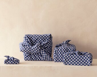 Furoshiki, wrapping cloths, blue checkered, Seersucker