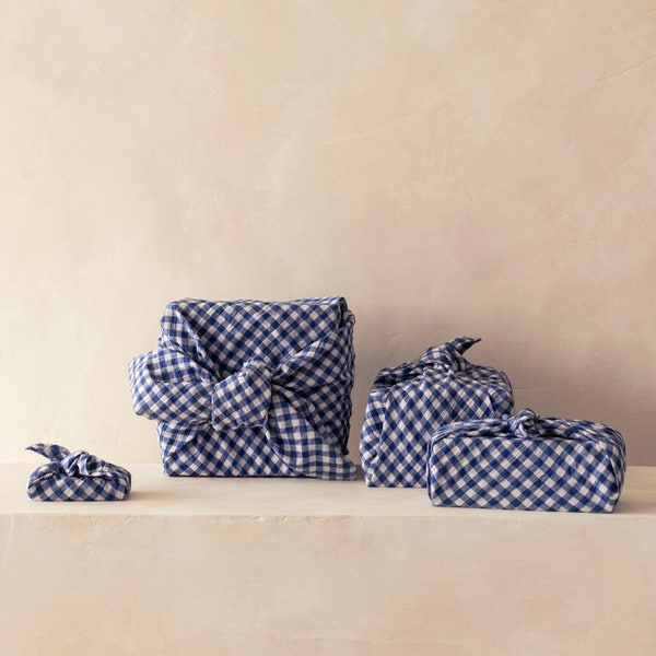 Furoshiki, wrapping cloths, blue checkered, Seersucker