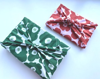 Furoshiki Geschenktücher mit Blumen Motiv, rot oder grün, Größe S 35x 35cm, M 50x50cm, L 70x70cm, XL90x90cm, Wrap Tuch, Muttertag