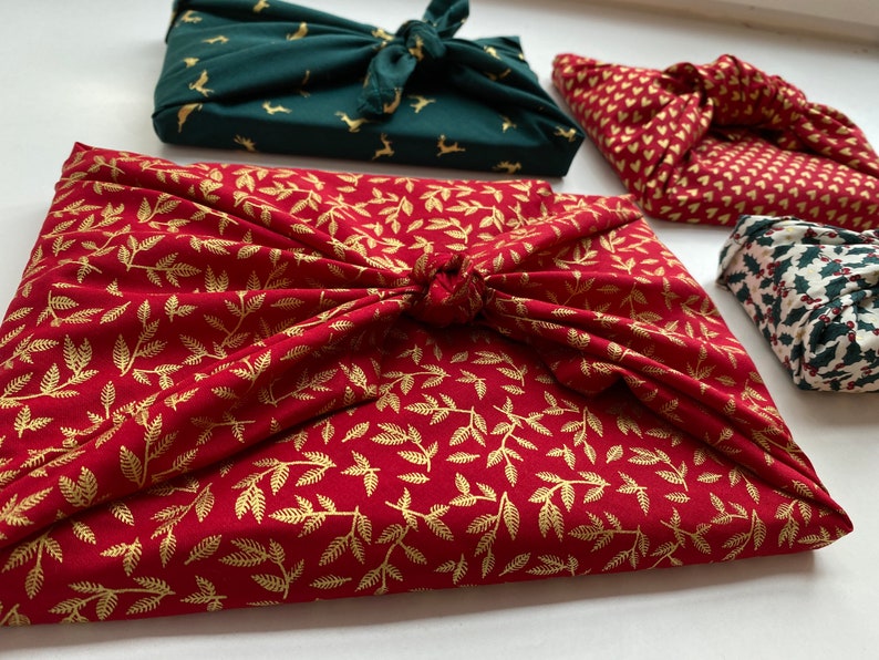 Furoshiki Geschenktücher, mit Weihnachtsmotiv, Größe S 35x 35cm, M 50x50cm, L 70x70cm, XL 90x90cm Verpackung Stoff Bild 5
