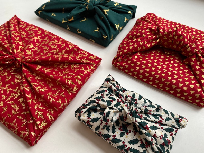 Furoshiki Geschenktücher, mit Weihnachtsmotiv, Größe S 35x 35cm, M 50x50cm, L 70x70cm, XL 90x90cm Verpackung Stoff Bild 6