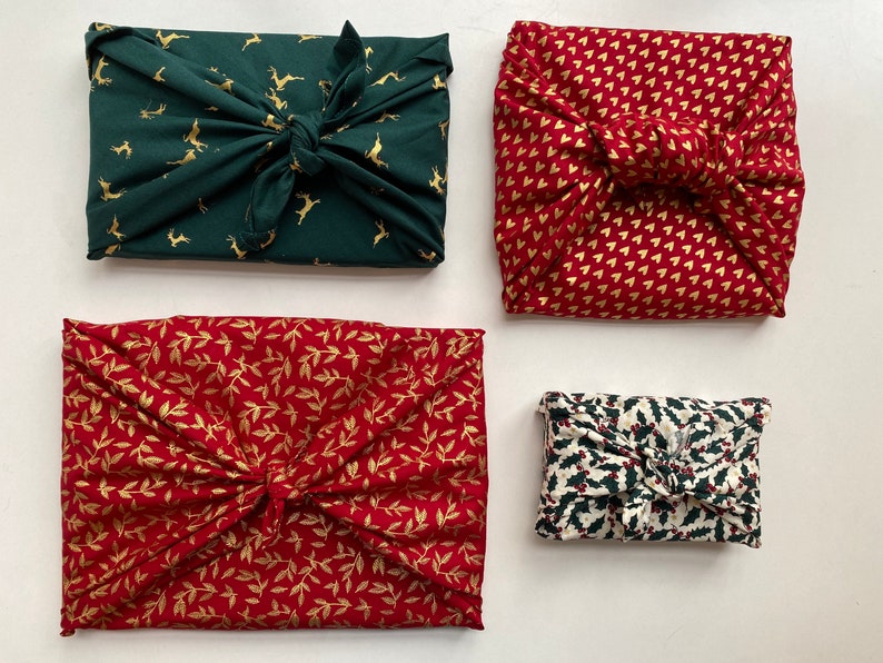 Furoshiki Geschenktücher, mit Weihnachtsmotiv, Größe S 35x 35cm, M 50x50cm, L 70x70cm, XL 90x90cm Verpackung Stoff Bild 3