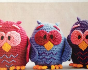 Crochet Bright Colourful Owls Decoration Owl Crochet Instant Download Crochet Pattern PDF File