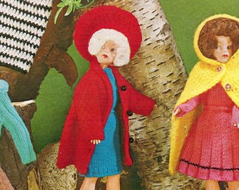 Doll Knitting Pattern Barbie Sindy Outfits Coat Bag Jumper Skirt Knitting Dress Teenage Dolls Dress 4 Ply 12 inch doll Instant Download