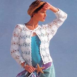 Womens Crochet Cardigan Crochet Pattern Lace Motif Jacket  30 - 40 inch DK Cotton Crochet Pattern pdf instant download